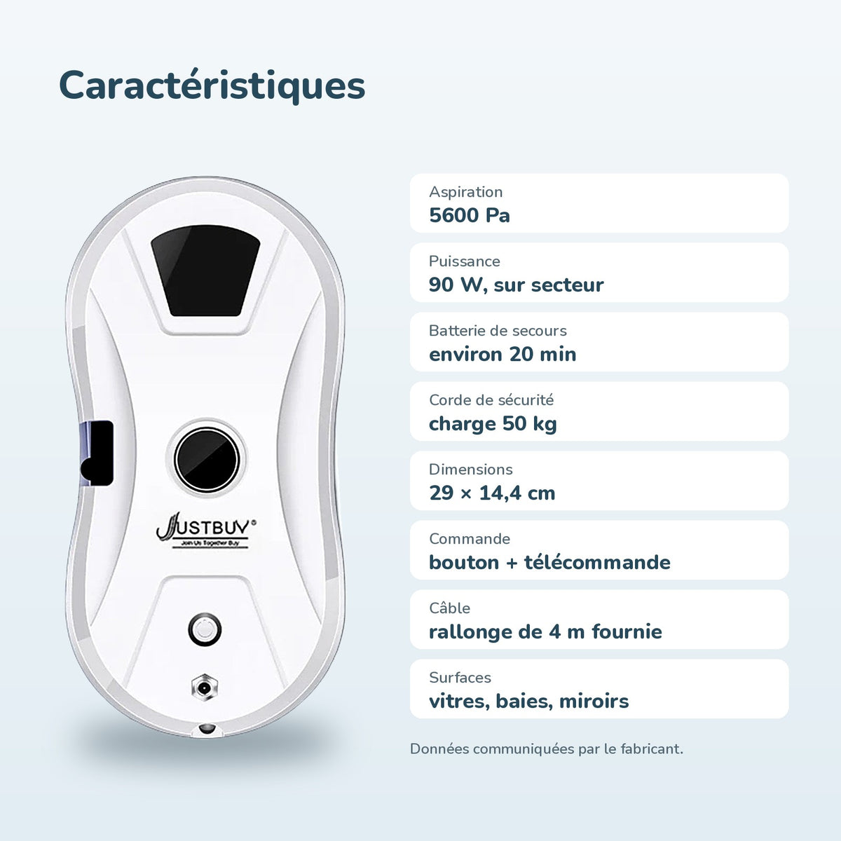Caractéristiques du robot lave-vitres Vitrelume